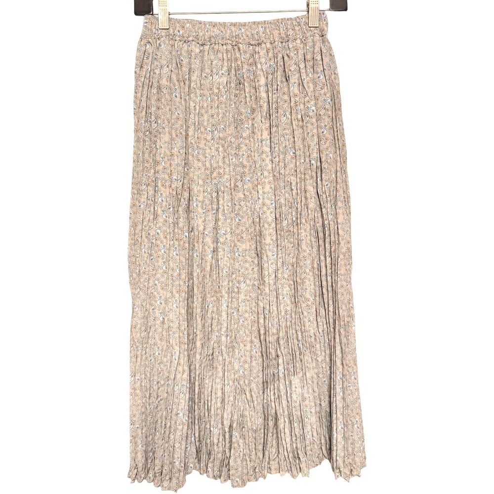Japan Ems Floral Pleated Midi Skirt One Size Chiffon Kawaii Dainty Feminine Tan